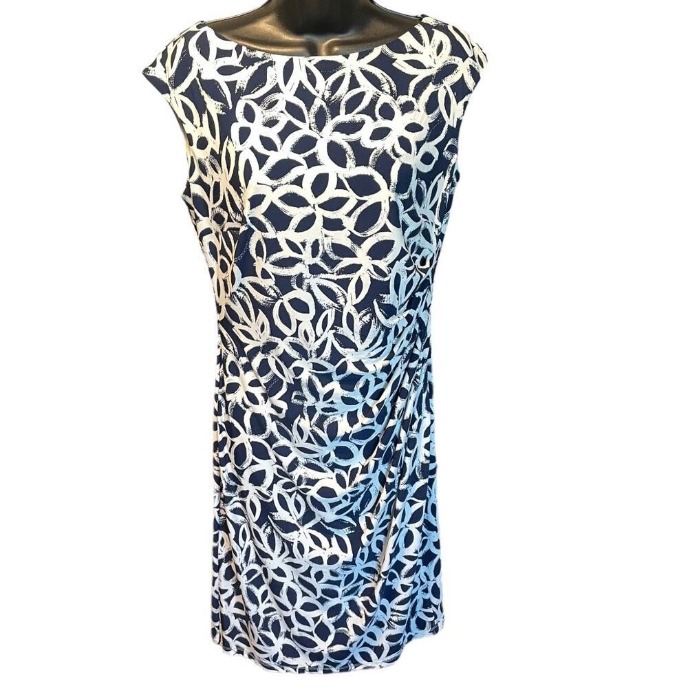 Lauren Ralph Lauren Navy Blue Floral Sleeveless Shift Dress Sz 10